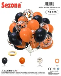 balony-czarne-pomaranczowe-konfetti-50szt