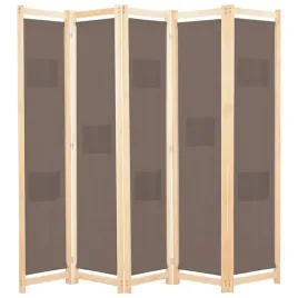 brazowy-5-panelowy-parawan-z-tkaniny-i-drewna-200-x-170-x-4-cm