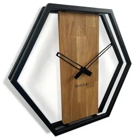zegar-debowy-drewniany-loft-hexagon-metal-50cm-3d-czarny-do-salonu-cichy