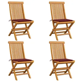 krzesla-ogrodowe-z-bordowymi-poduszkami-4-szt-drewno-tekowe