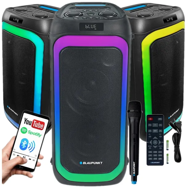 KOLUMNA GŁOŚNIK PARTYBOX BLAUPUNKT PB06AC KARAOKE LED PILOT AUX USB FM 500W