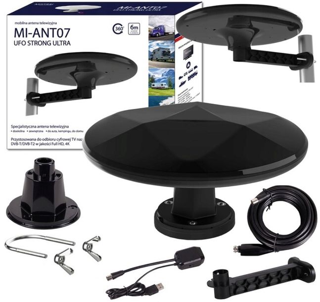 Antena DVB-T2 Dookólna TV Naziemna MUX8 Aktywna 4K MI-ANT07 ULTRA MISTRAL