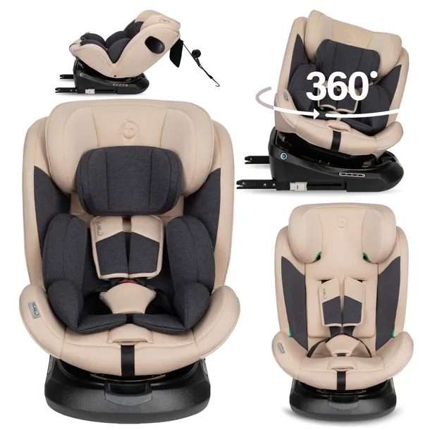Fotelik samochodowy 0-36 kg (40-150 cm) MoMi EMI beżowy - i-Size ISOFIX 360