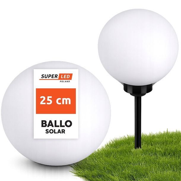 Lampa ogrodowa Kula solarna LED 25 cm wbijana naziemna SuperLED
