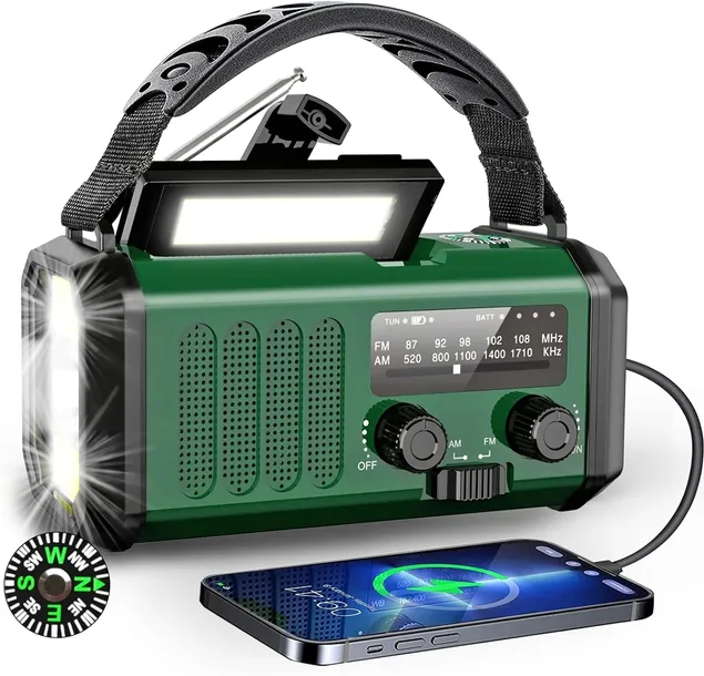 PRZENOŚNE RADIO SOLARNE KORBKA ALARM DYNAMO AWARYJNE LATARKA 10000mAh USB-C