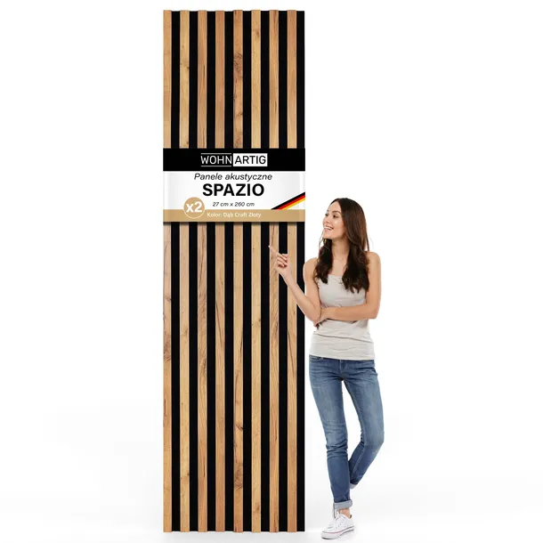 Lamele ścienne SPAZIO 54 x 260 cm, na czarnym filcu Dąb Craft Złoty
