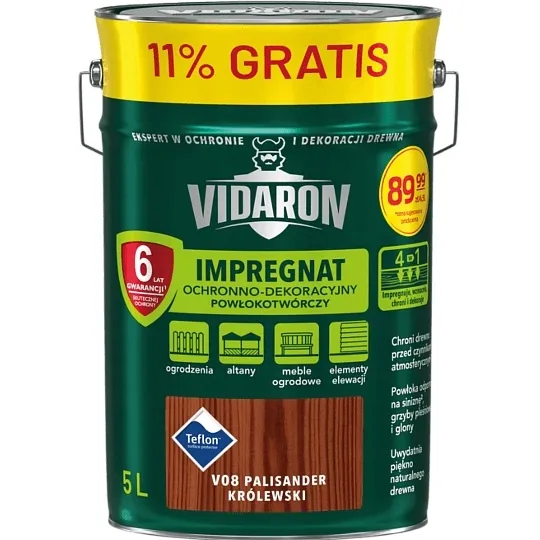 VIDARON impregnat ochronny do drewna V08 Palisander Królewski 5L