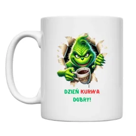 kubek-330ml-grinch-smieszny-dzien-kurwa-dobry-prezent-kawa-do-pracy