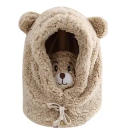 czapka-zimowa-dla-kobiet-pluszowa-z-uszami-misia-brazowa-2w1-z-kominem