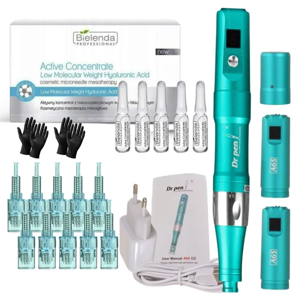 Dr Pen Derma Pen Ulitma A6S + 10x kartridż +5x ampułki Bielenda Hialuronowy