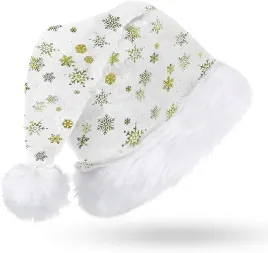czapka-mikolaja-biala-pluszowa-z-cekinami-sniezynki-swieta-zlote-dekoracje