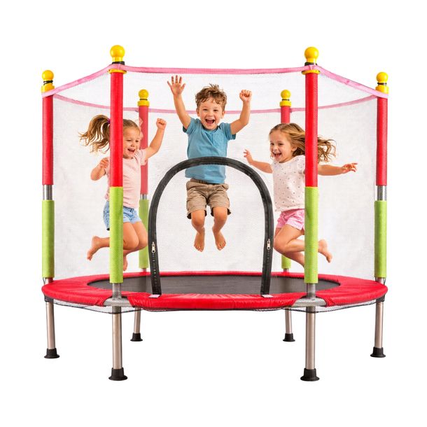 TRAMPOLINA OGRODOWA DOMOWA DLA DZIECI 140 CM Z SIATKĄ  CZERWONA + PIŁKI