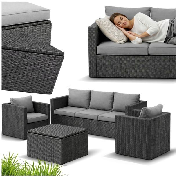DUŻY Zestaw Mebli OGRODOWYCH Acero 2xFotel Sofa Stolik/Pufa TECHNORATTAN