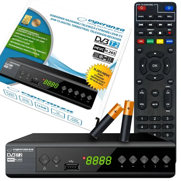 esperanza-tuner-dvb-t2-h-265-hevc-ev106r-zalaczone-wyposazenie-pilot