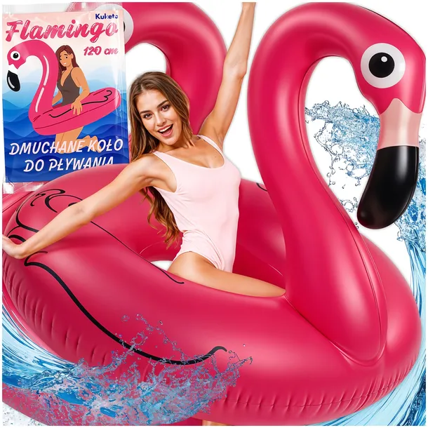 KOŁO DO PŁYWANIA DUŻE DLA DZIECI DOROSŁYCH DMUCHANE FLAMING NA PLAŻE 120CM