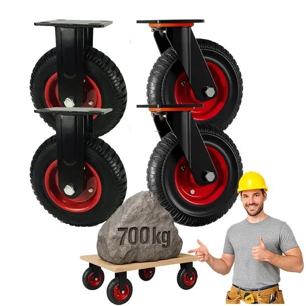 4x Koła Transportowe do Wózka 200mm 2x Obrotowe 2x Stałe 700kg Gumowe Mocne