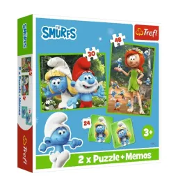 puzzle-2w1-memos-wesole-zabawy-smerfow-trefl