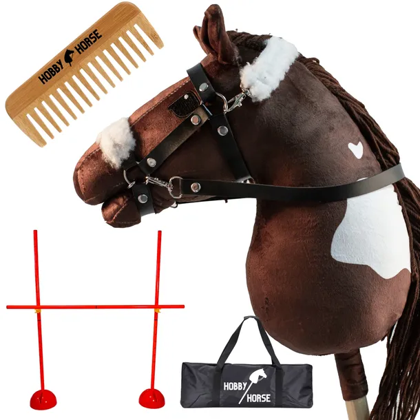 ZESTAW HOBBY HORSE KOŃ NA KIJU A3 + PRZESZKODA DO SKAKANIA 120CM + GRZEBIEŃ