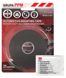 Zdjęcie produktu PPM 3M PT1100 6MMX5M MOTORYZACYJNA DWUSTRONNA TAŚMA MONTAŻOWA 1,1MM CZARNA