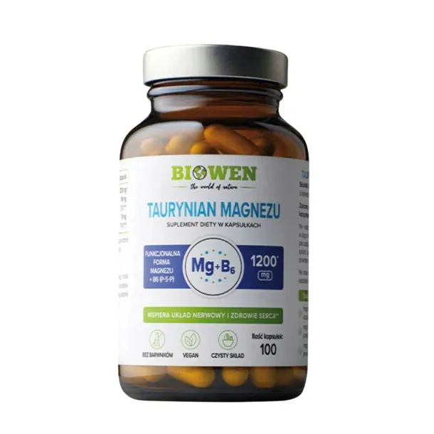 Biowen Taurynian Magnezu 600 mg Układ Nerwowy Zmęczenie Skurcze 100 kaps.