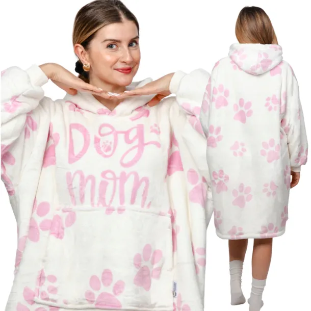 KOC BLUZA Oversize Gruba KOCOBLUZA 2w1 Wzór DOG MOM PREZENT FUTRZAK