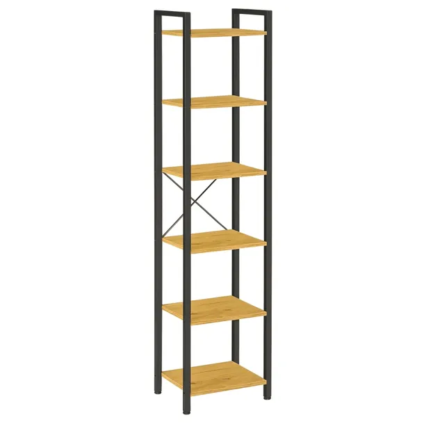 REGAŁ LOFT WĄSKI 6 PÓŁEK METALOWY CZARNY DĄB WYSOKI DO SALONU BIURA HOL
