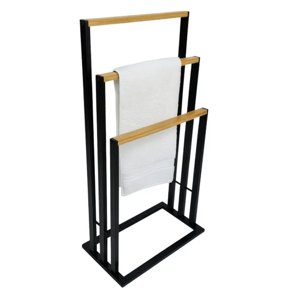 WIESZAK na ręczniki STOJĄCY LOFT 3 poziomy CZARNY bambus organizer łazienka