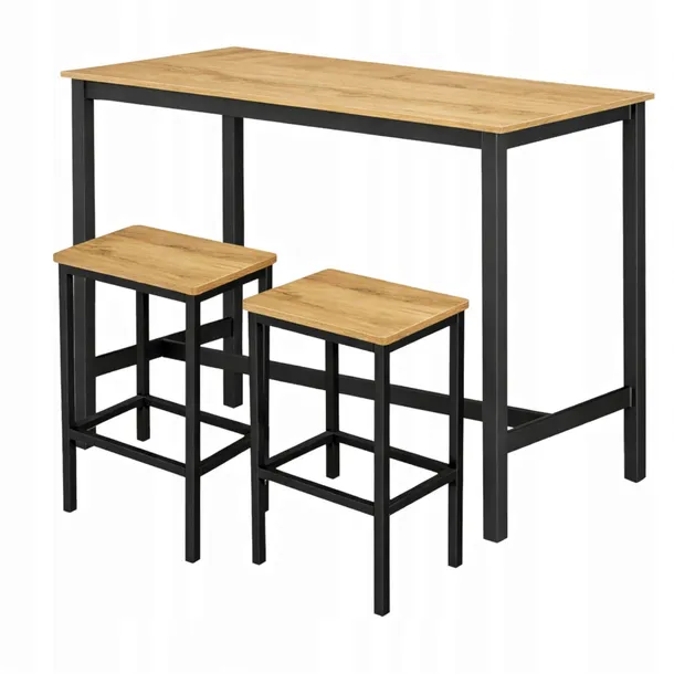 Stół BAROWY kuchenny 120x60 dąb + 2 taborety komplet do kuchni LOFT
