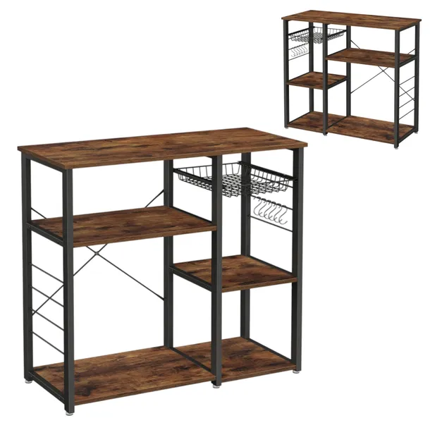 STOLIK kuchenny LOFT regał na mikrofalę 90x40 koszyk haczyki RUSTYKALNY