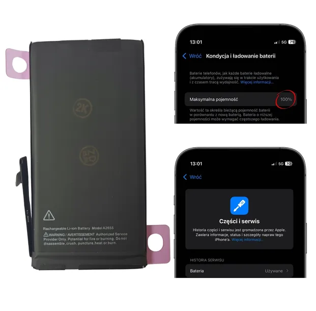 Bateria bez komunikatu, z kondycją, większa pojemność do iPhone 13