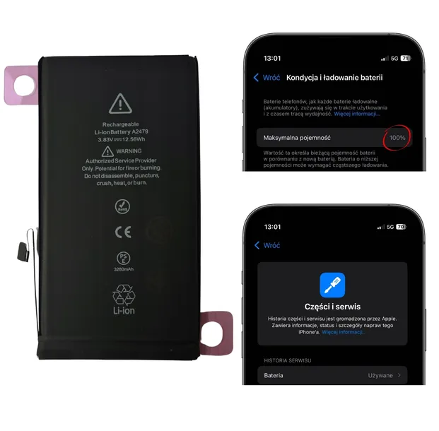 Bateria bez komunikatu, z kondycją, większa pojemność do iPhone 12 | 12 Pro