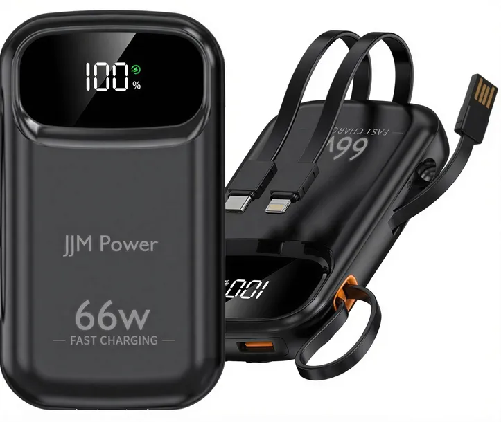 POWERBANK 20000 mAh SZYBKI 66W PD QC WYŚWIETLACZ WBUDOWANE KABLE 3w1 JJM
