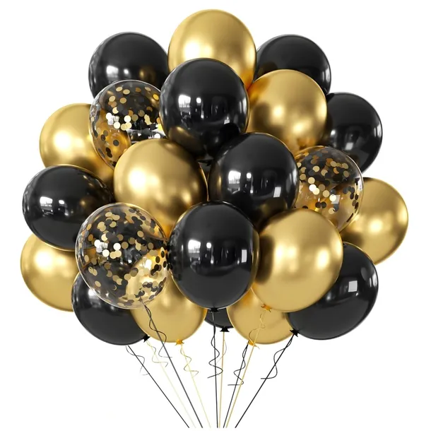 BALONY z Konfetti Czarne i Złote Na 18 Urodziny Urodzinowe 30cm 50SZT DUŻE