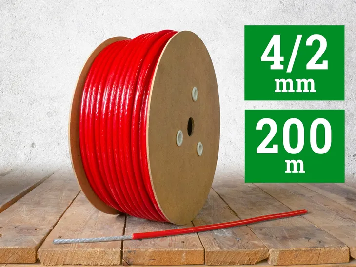 Linka lina stalowa w PCV 2/4mm 200m czerwona 1x19