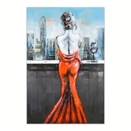 obraz-metalowy-3d-loft-kobieta-w-czerwieni-80x120-cm