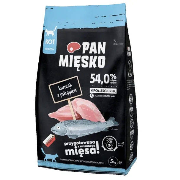 Pan Mięsko Karma sucha dla kota Kurczak z pstrągiem chrupki S 5kg