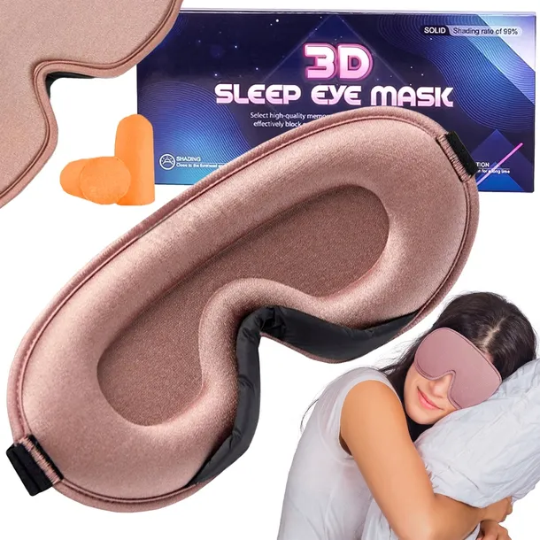 OPASKA NA OCZY DO SPANIA MASKA 3D REGULOWANA BEŻOWA + ZATYCZKI DO USZU