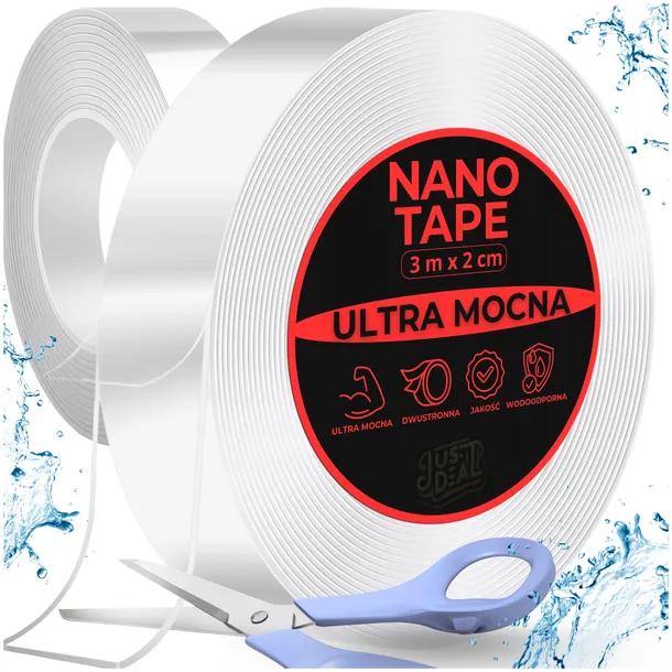 DWUSTRONNA TAŚMA WIELOKROTNEGO UŻYTKU MOCNA MONTAŻOWA WODOODPORNA NANO TAPE