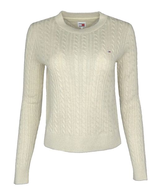 TOMMY JEANS sweter damski, bawełniany, warkocz, beżowy, S