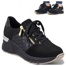 rieker-skorzane-sneakersy-41-damskie-na-koturnie-wygodne-polbuty-czarne