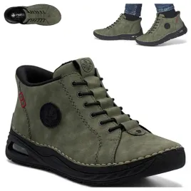 damskie-polbuty-rieker-38-ocieplane-plaskie-niskie-sneakersy-wsuwane-zielon