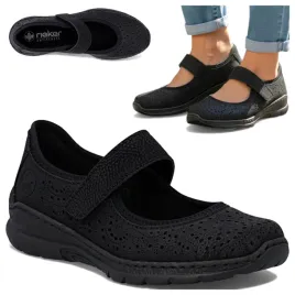 damskie-baletki-rieker-39-eleganckie-oddychajace-czarne-baleriny-regulowane