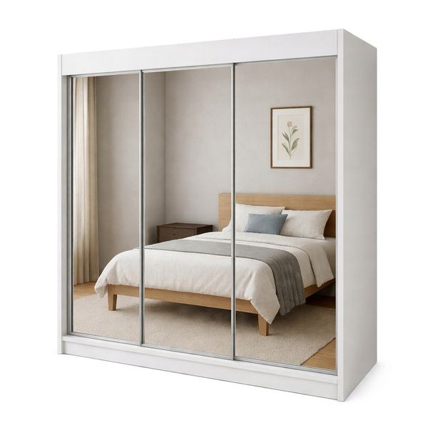 SZAFA PRZESUWNA z Lustrem 180cm Biały Mat/Dąb Sonoma/Wenge Duża Garderoba