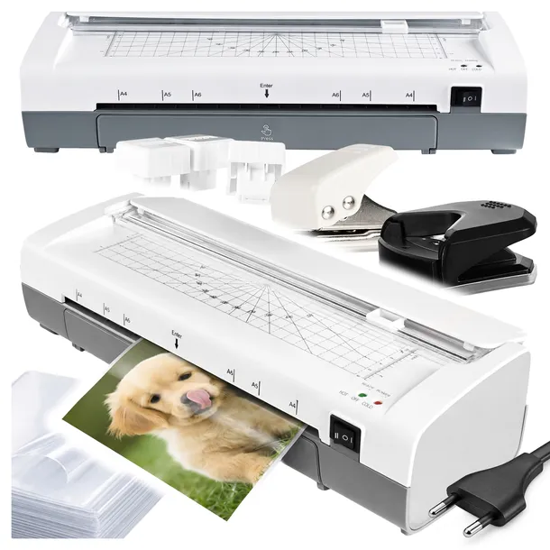 LAMINATOR A4 LAMINARKA Zestaw Akcesoria Nóż Dziurkacz Folia x 50 szt