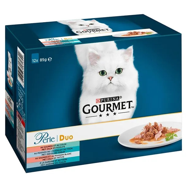 Purina Gourmet Perle DUO rybne smaki w sosie mokra karma dla kota 12x85g