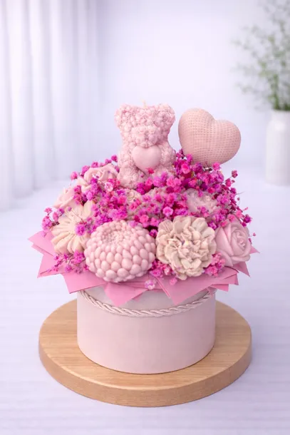 Prezent na chrzest Candle flower box wieczny bukiet urodziny imieniny