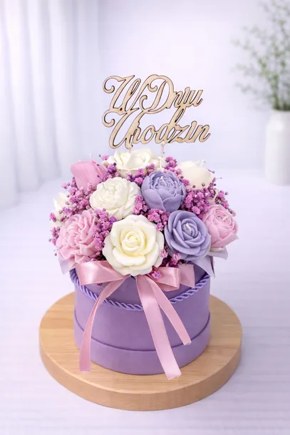 Prezent na Urodziny Flower Box Świece Sojowe Wieczny Bukiet