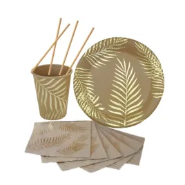 talerzyki-kubeczki-serwetki-slomki-papierowe-zlote-kraft-liscie-urodziny