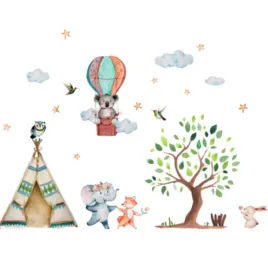 naklejki-na-sciane-dla-dzieci-dekoracja-zwierzeta-chmurki-balon-drzewko