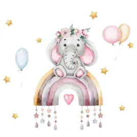naklejki-na-sciane-dla-dzieci-dekoracja-slon-balony-gwiazdki